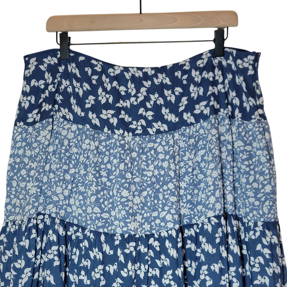 Ralph Lauren Floral Cotton Tiered Ruffle Hem Maxi Skirt Blue White 16 Romantic - Picture 3 of 14